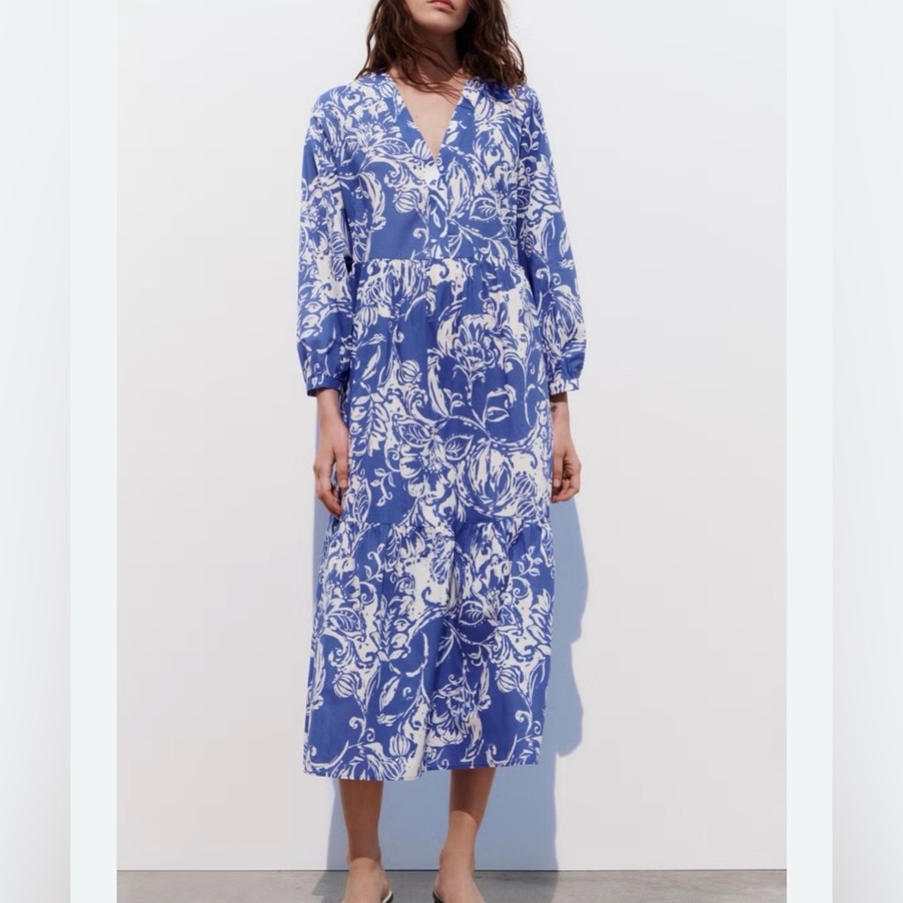 Zara New with Tags Blue Floral Maxi Dress - Picture 2 of 10